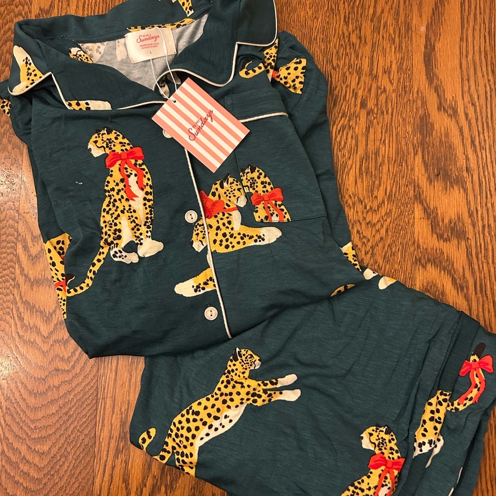 In My Sundays Festive and Flair Pajama Set with Cheetah Print